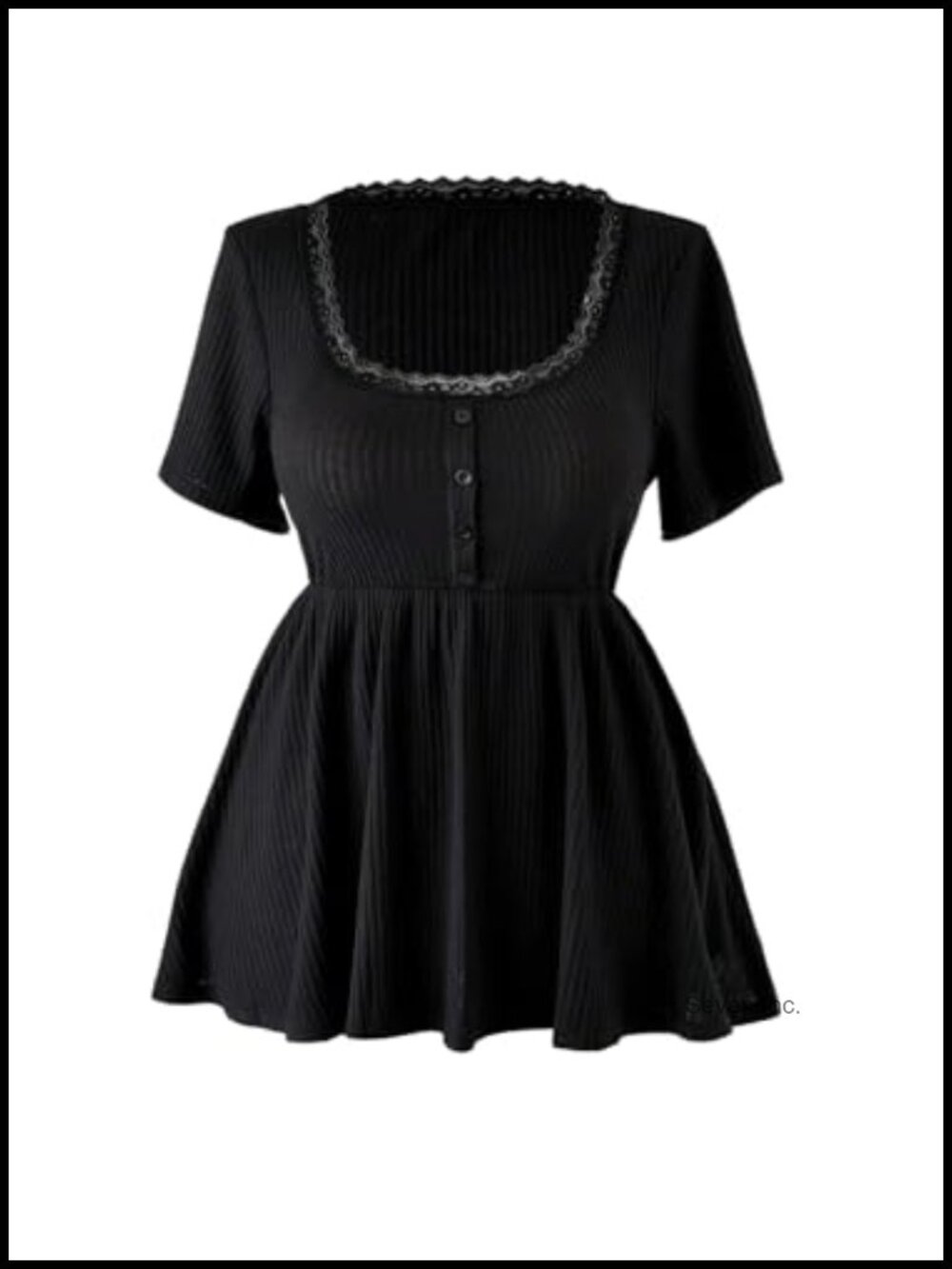 Lace Peplum Babydoll Short Sleeve Square Neck Top